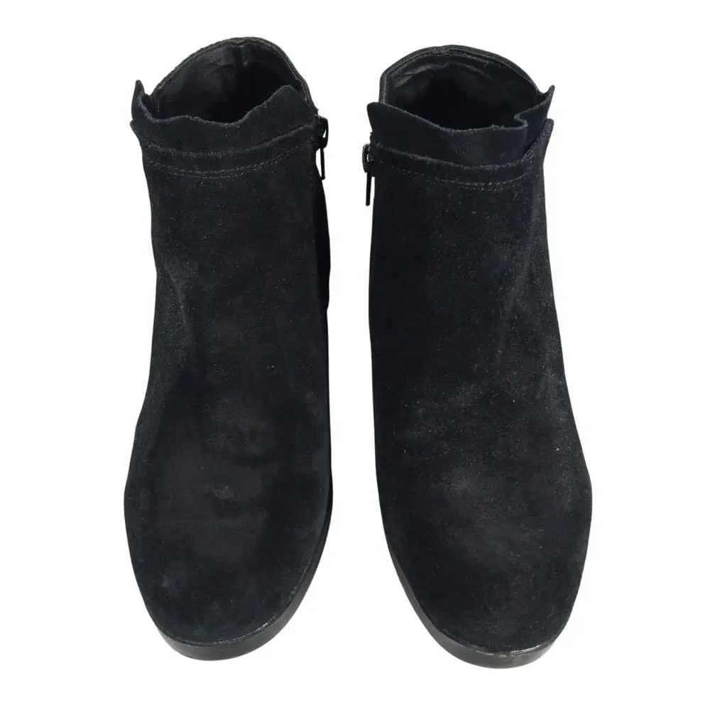 STEVE MADDEN! BLACK GENUINE SUEDE LEATHER LOW HEELED ZIPPER ANKLE BOOTS! SZ 8.5M